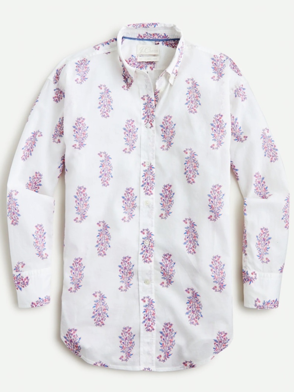 J. Crew Relaxed Fit Cotton Voile Shirt Budding Branch Print Ivory Blue Mauve